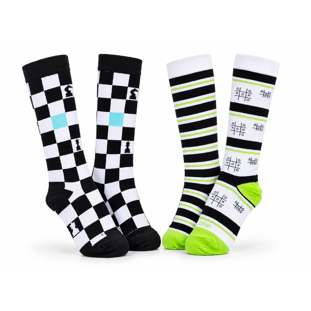 Kit 2 Pares de Meia 3/4 Cano Alto Infantil para Menino Colorido Xadrez Skate