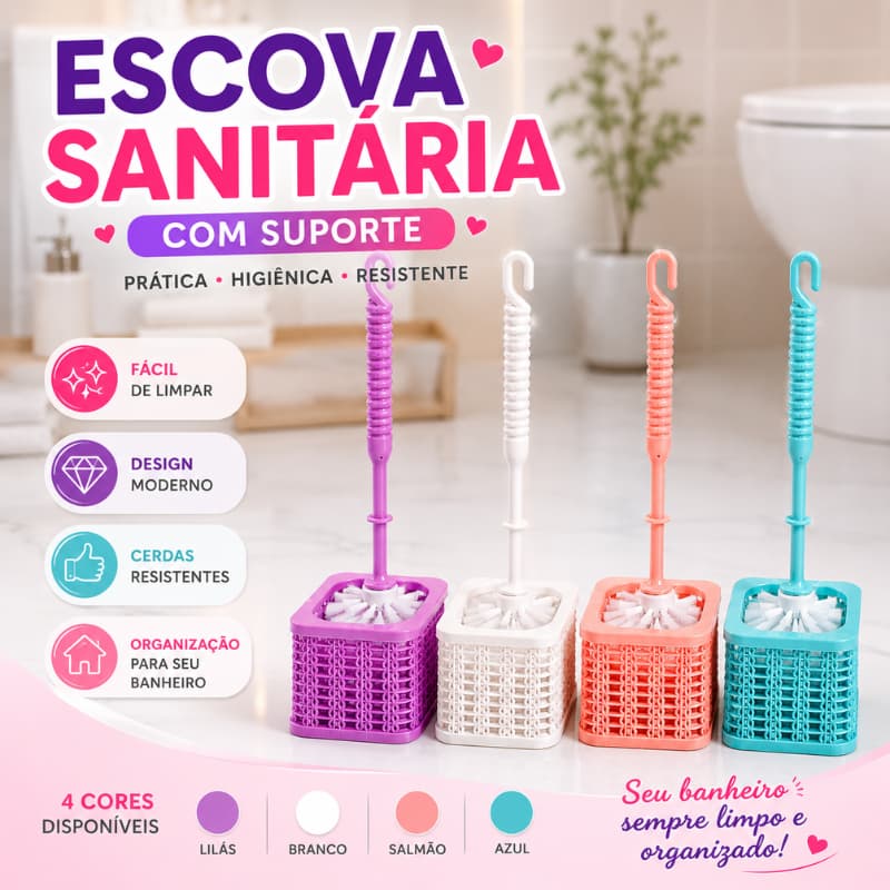 Escova Sanitária com Suporte Porta Escova Banheiro Vaso Sanitário Resistente |FEN5525B| Promoção