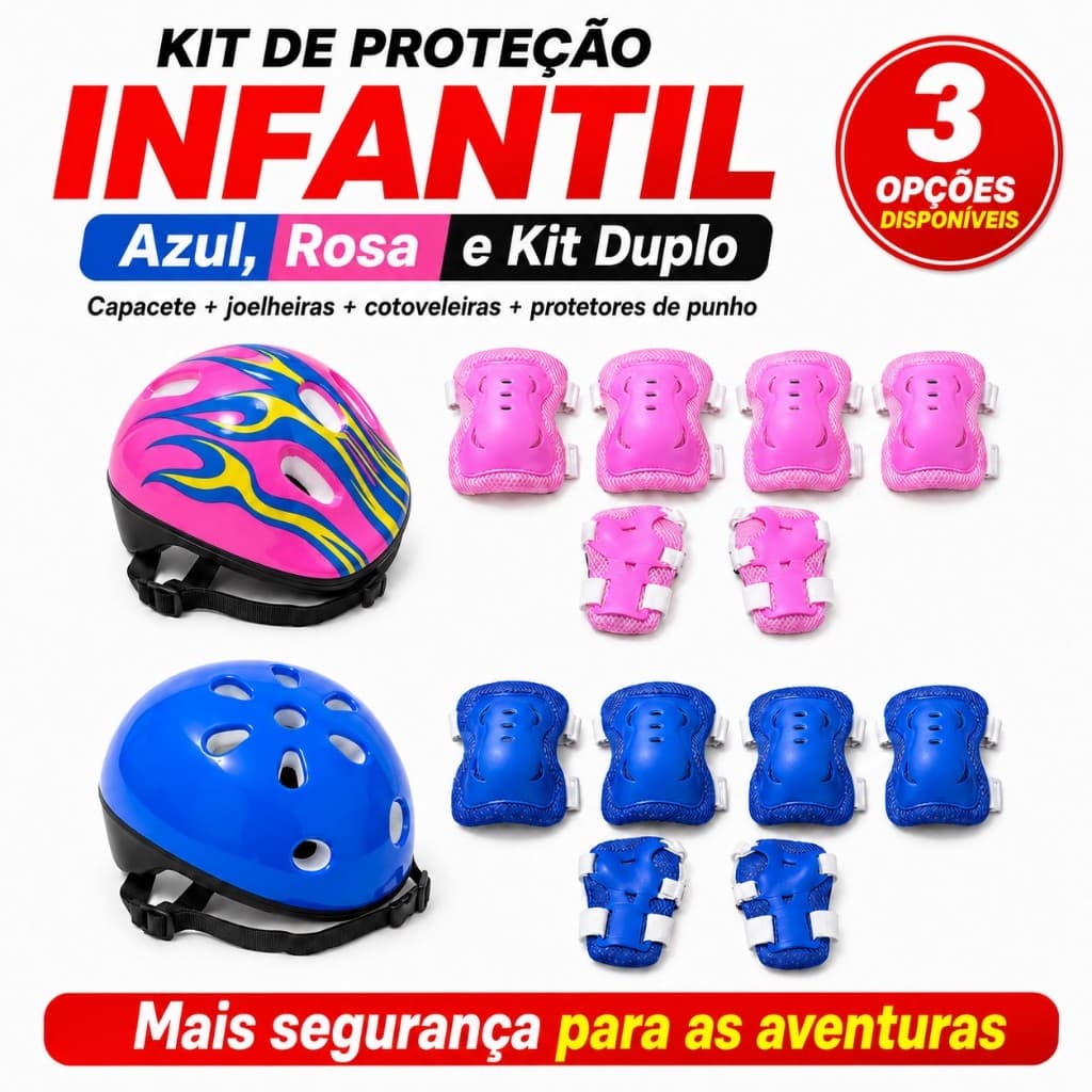 Kit Proteção Infantil Completo Capacete Joelheira Cotoveleira Munhequeira para Skate Patins Bike Patinete