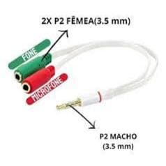 CABO ADAPTADOR SPLITTE P2 E P3 PRA FONE E MICROFONE HEADSET