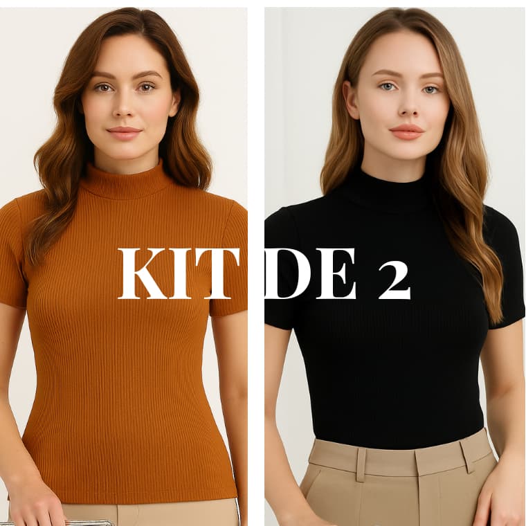 Blusa Feminina cacharel com Gola Alta – Manga Curta e Tecido Ana Ruga – P ao GG
