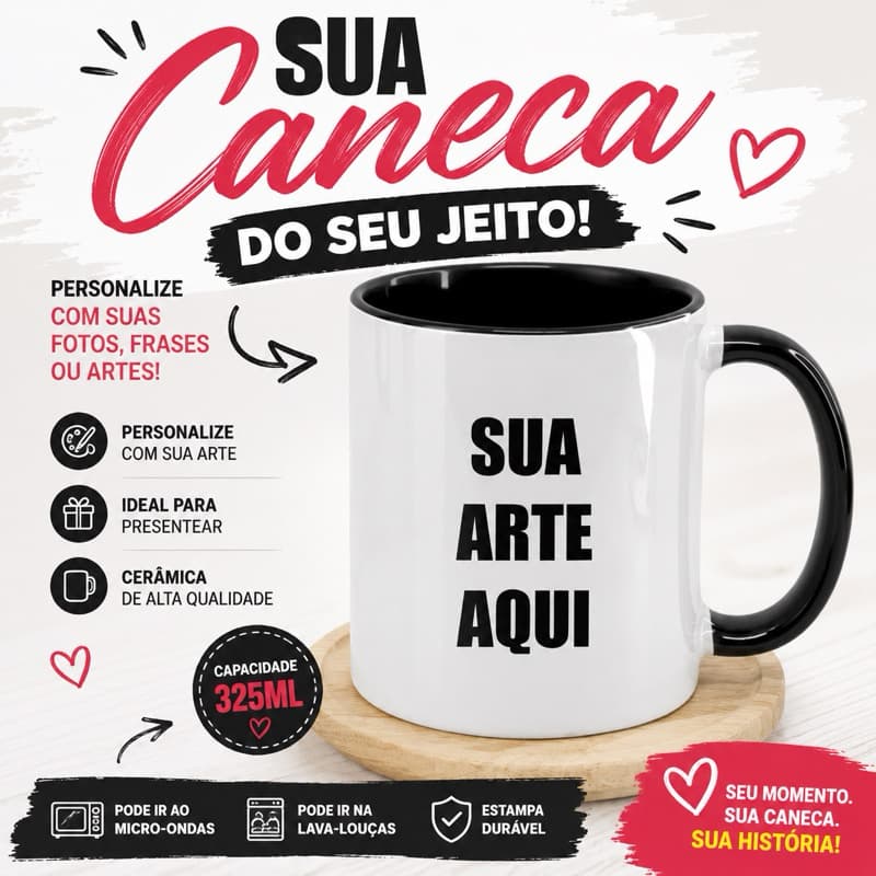 Caneca Personalizada 325ml com Foto, Nome, Logo ou Arte