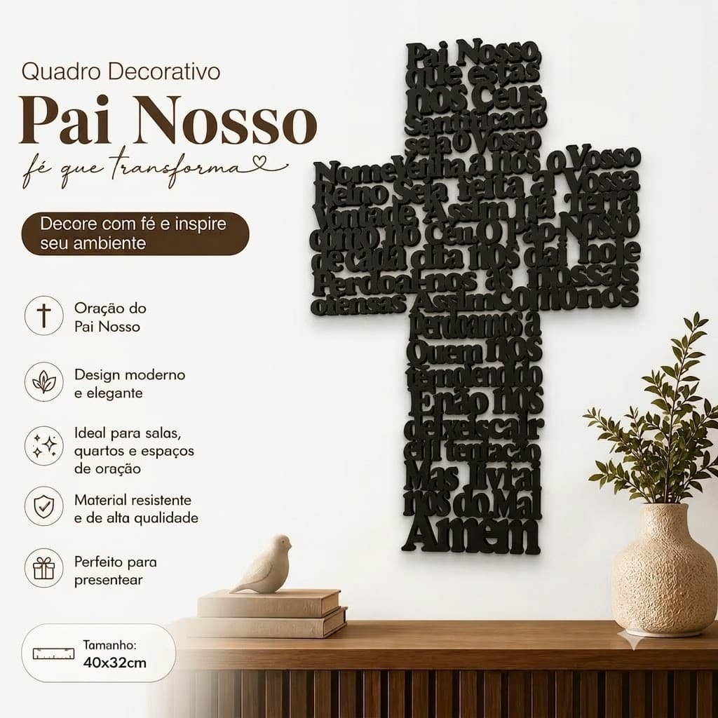 Quadro Oração Pai Nosso Decorativo Cruz  Parede Sala Igreja Presente Cristão