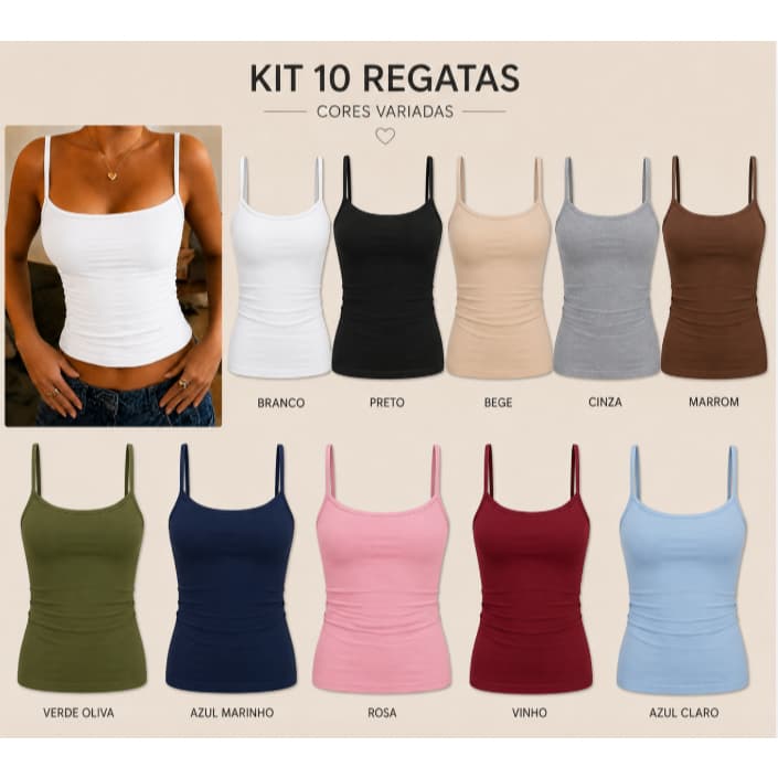 Kit 10 Regatinha Feminina Canelada Verão