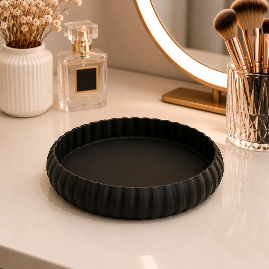 Bandeja Decorativa Redonda Multiuso | Porta Objetos Organizador em Impressão 3D para Sala, Quarto e Escritório