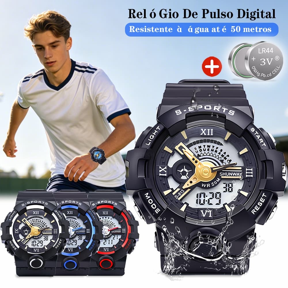 Relógio Digital Minimalista Masculino À Prova D'água Esportivo Luminoso Noturno Cronômetro