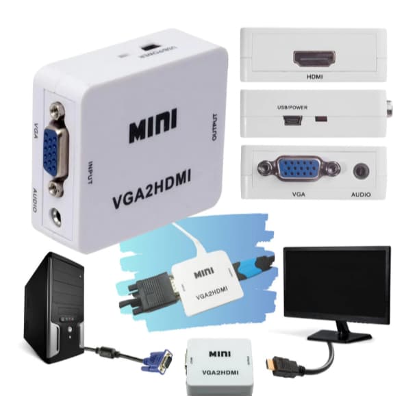 Adaptador De Vídeo Vga Conversor Para Hdmi Com Saída Áudio P2 Monitor Tv