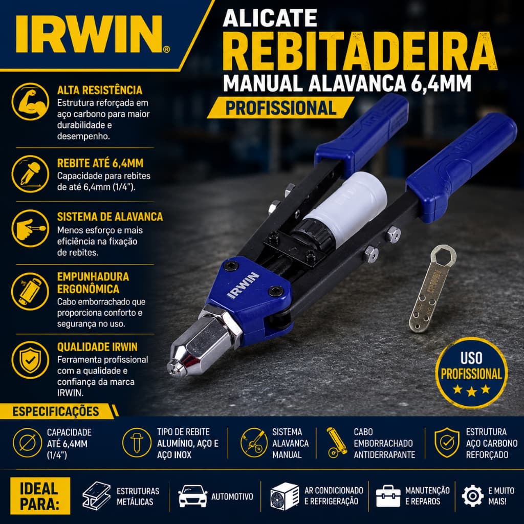 Alicate Rebitadeira Manual Alavanca 6,4mm Profissional Irwin