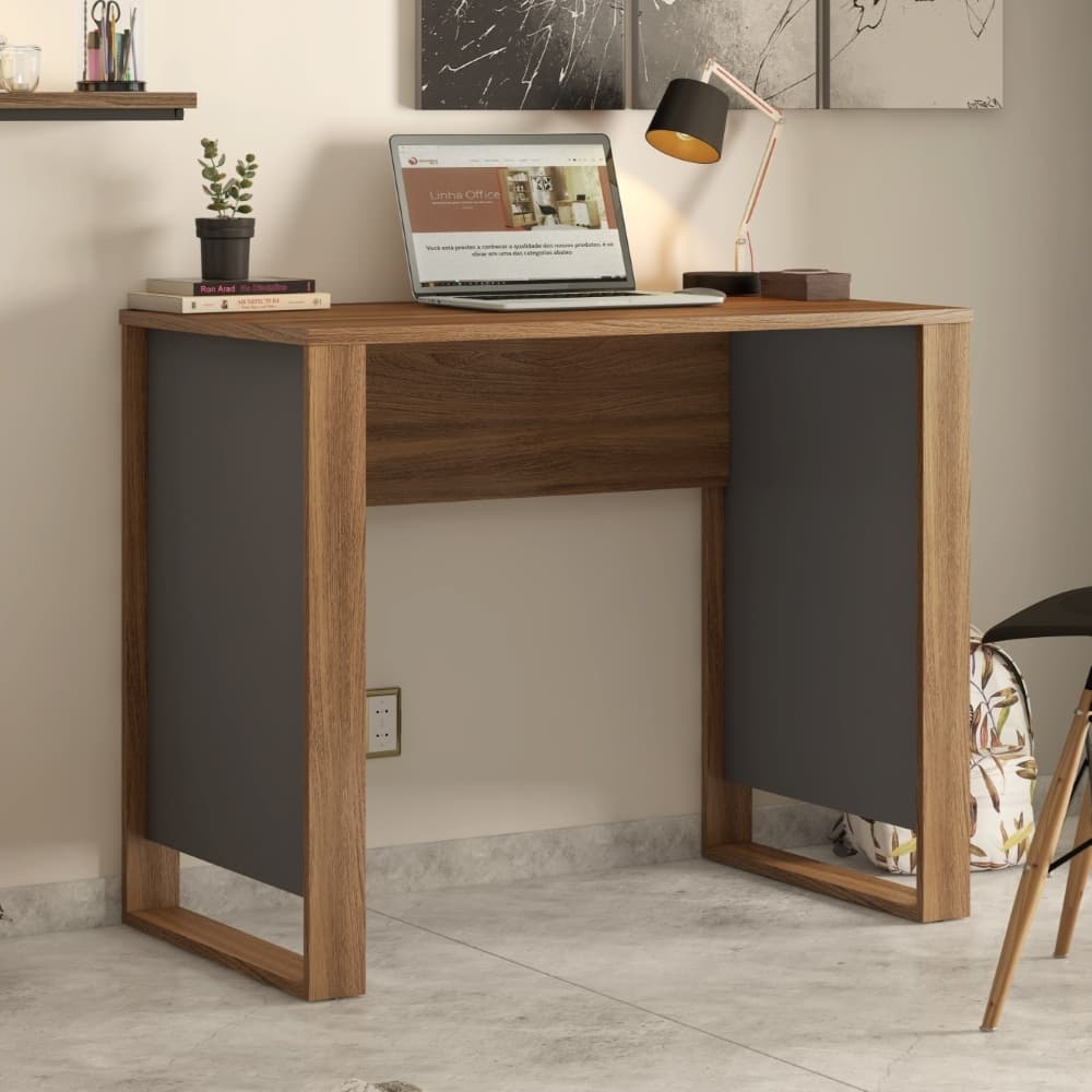 Mesa Escrivaninha Compacta Moderna Morada para Quarto Estudos Escritório Home Office Amendola Grafito Demóbile