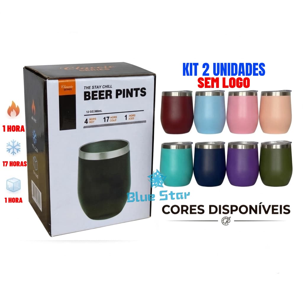 Kit 2/5 unidades Copo Térmico Cuia Inox 360ml com Tampa Hermética Acrílica Conserva Gelado E Quente - Promoção
