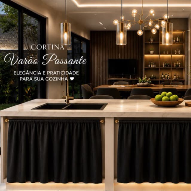 Cortina de Pia 3,50x0,80m Oxford Liso - Passante para Varão Decoração de Cozinha