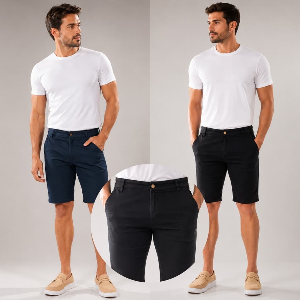 Kit 2 Bermuda Jeans/Sarja  Masculina Tradicional Confortável Casual Verão Jeans Masculino