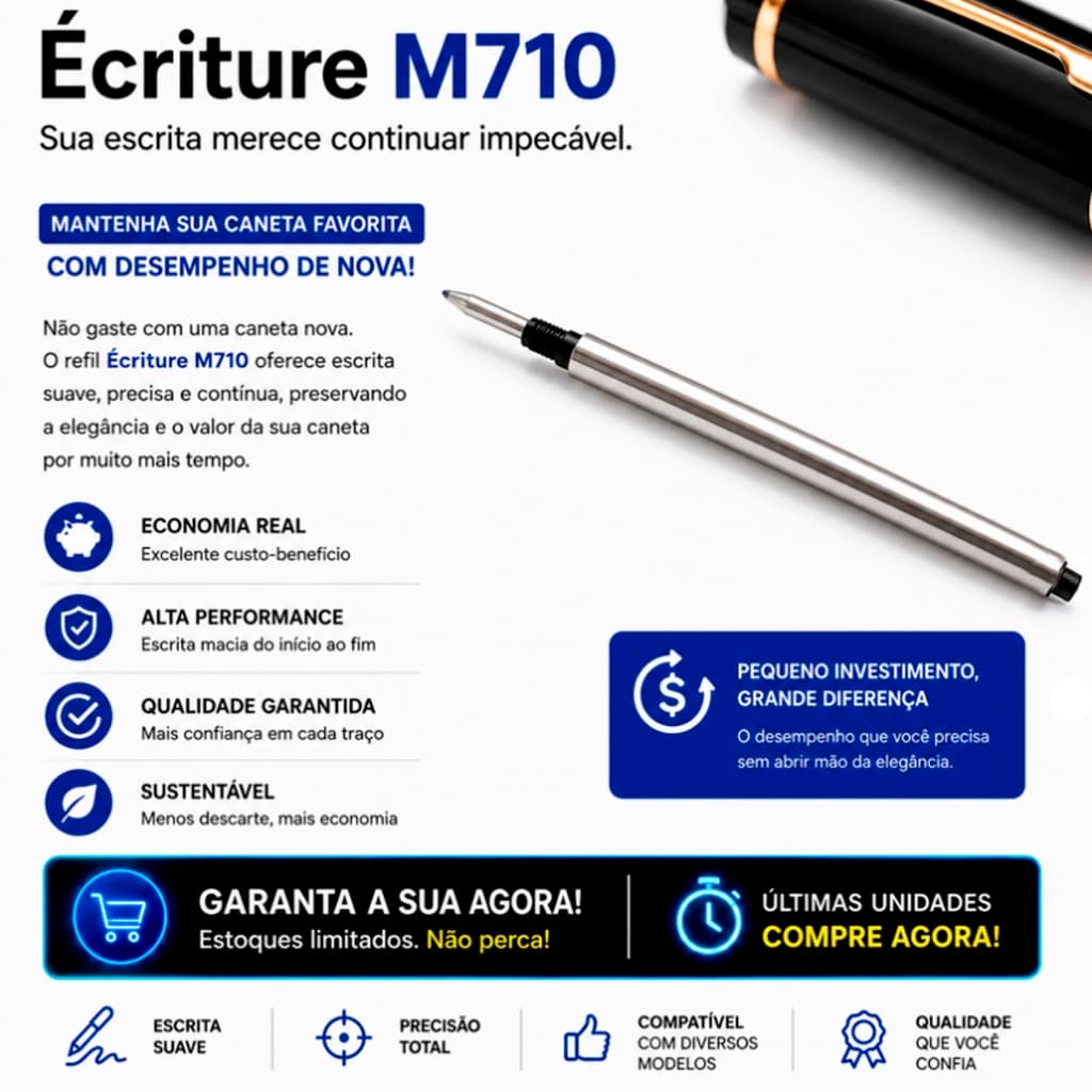Refil Carga Modelo Rollerball com Rosca na Ponta 710 M Comprimento 112mm ( Azul ou Preta ) Cor