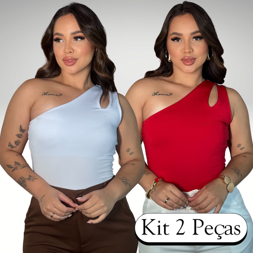 Kit 2 Blusas Feminina Um Ombro Só Nula Manga Assimétrica em Suplex Forrada.
