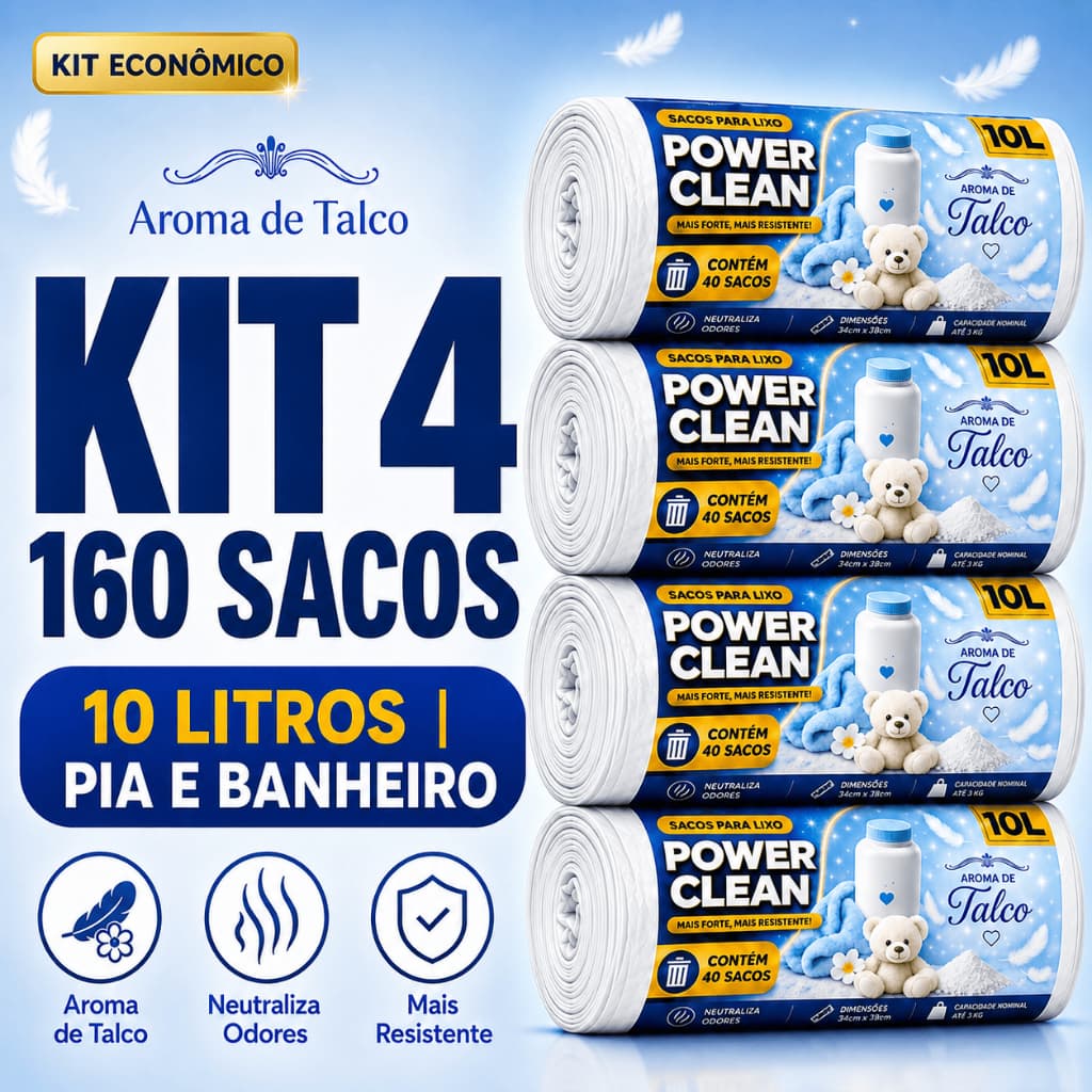Sacos de Lixo Perfumados 10L Aroma Talco Kit 4 160 Sacos Pia e Banheiro Resistente Neutraliza Odores