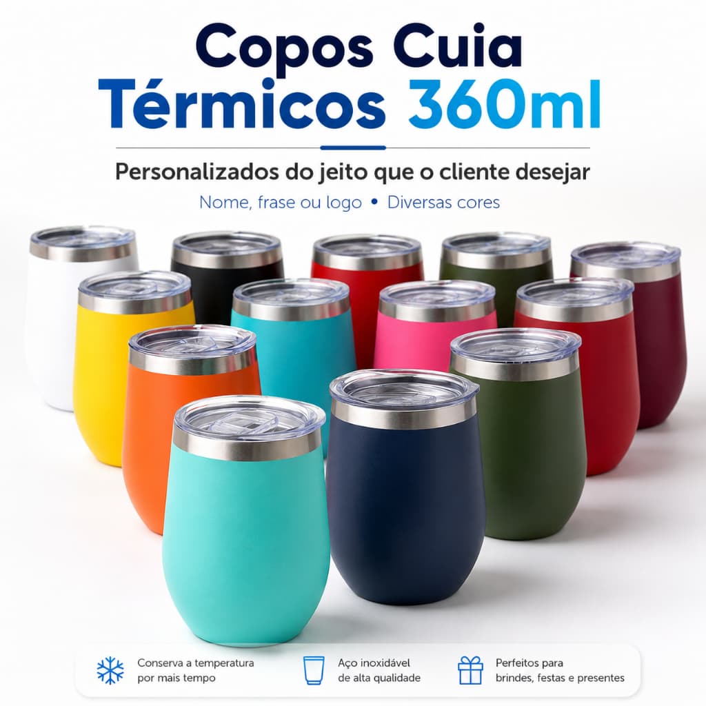 Copo Térmico Cuia 360ml Personalizado com Nome Gravação a Laser Premium Time do Brasil Futebol