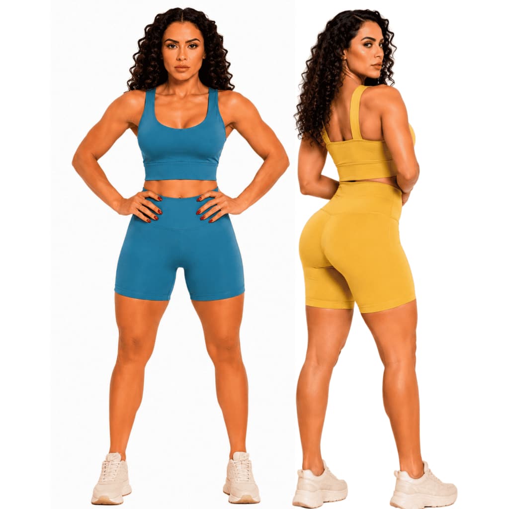 KIT 2 Conjuntos Academia Feminino Top Fitness e Bermuda Ciclista Suplex Premium Sem Transparência Conjunto Feminino