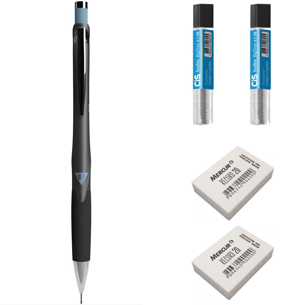 Kit Lapiseira Cis Pentonic 0.7mm + 2 Grafites 0.7mm + 2 Borrachas Mercur
