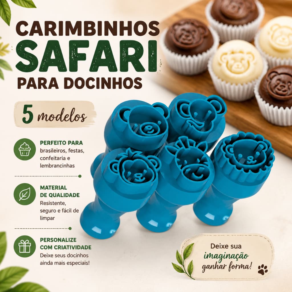 Carimbinhos Safari para Brigadeiros e Docinhos | Kit Confeitaria Festa Infantil Lembrancinhas