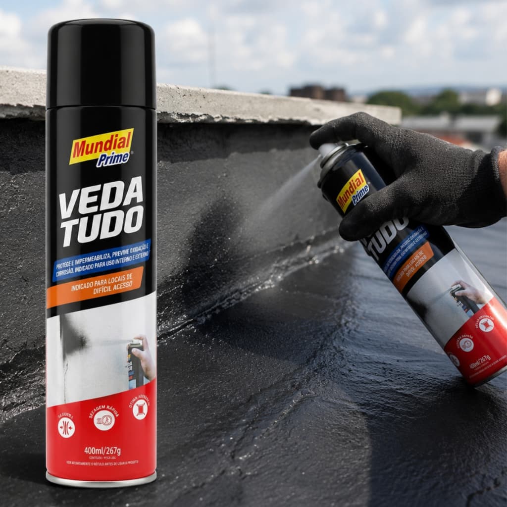 Kit Spray Aerossol Vedatudo Impermeabilizante Para Calhas Paredes Preto Canos 400ml Vedar Rachaduras