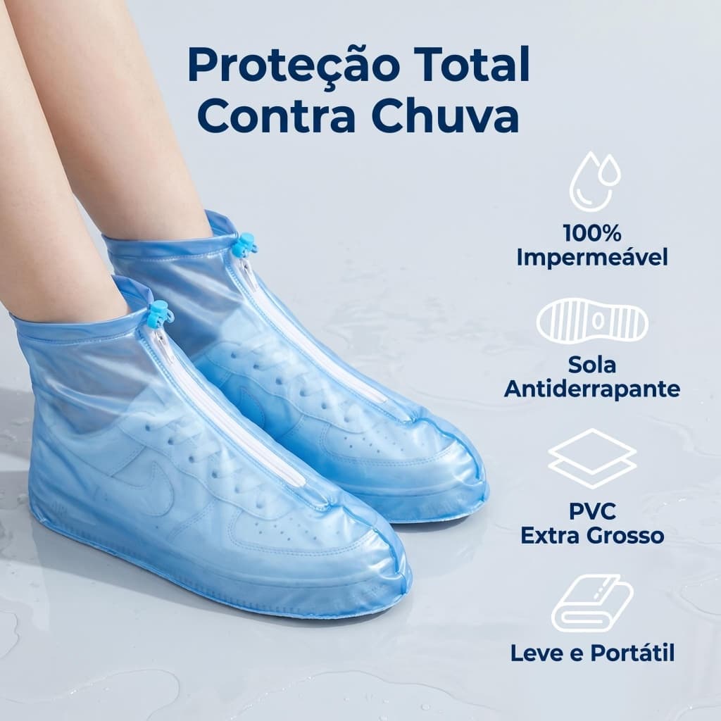 Capa de sapato impermeável com zíper de fechamento seguro
