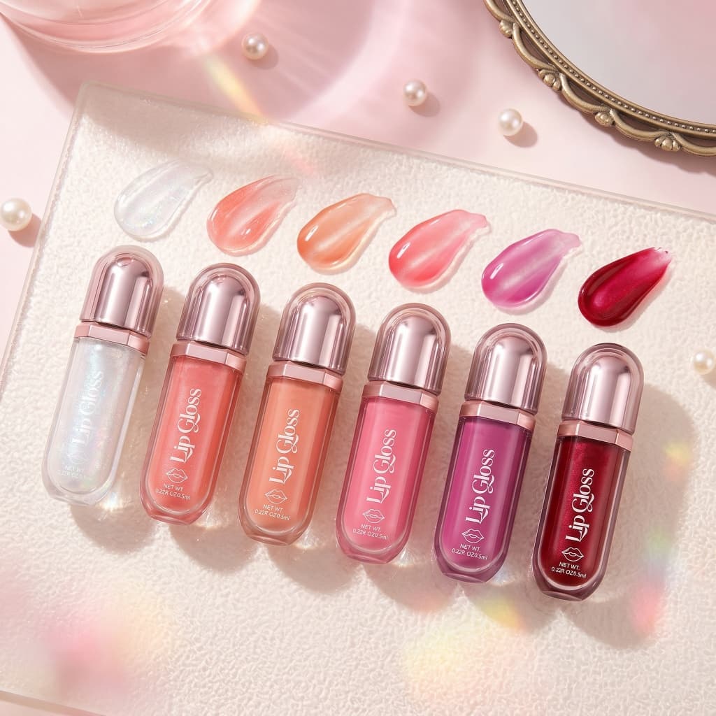 Gloss Labial Hidratante 6 Cores Brilho Labial Vidro Efeito Glitter Longa Duração Sem Pegajoso