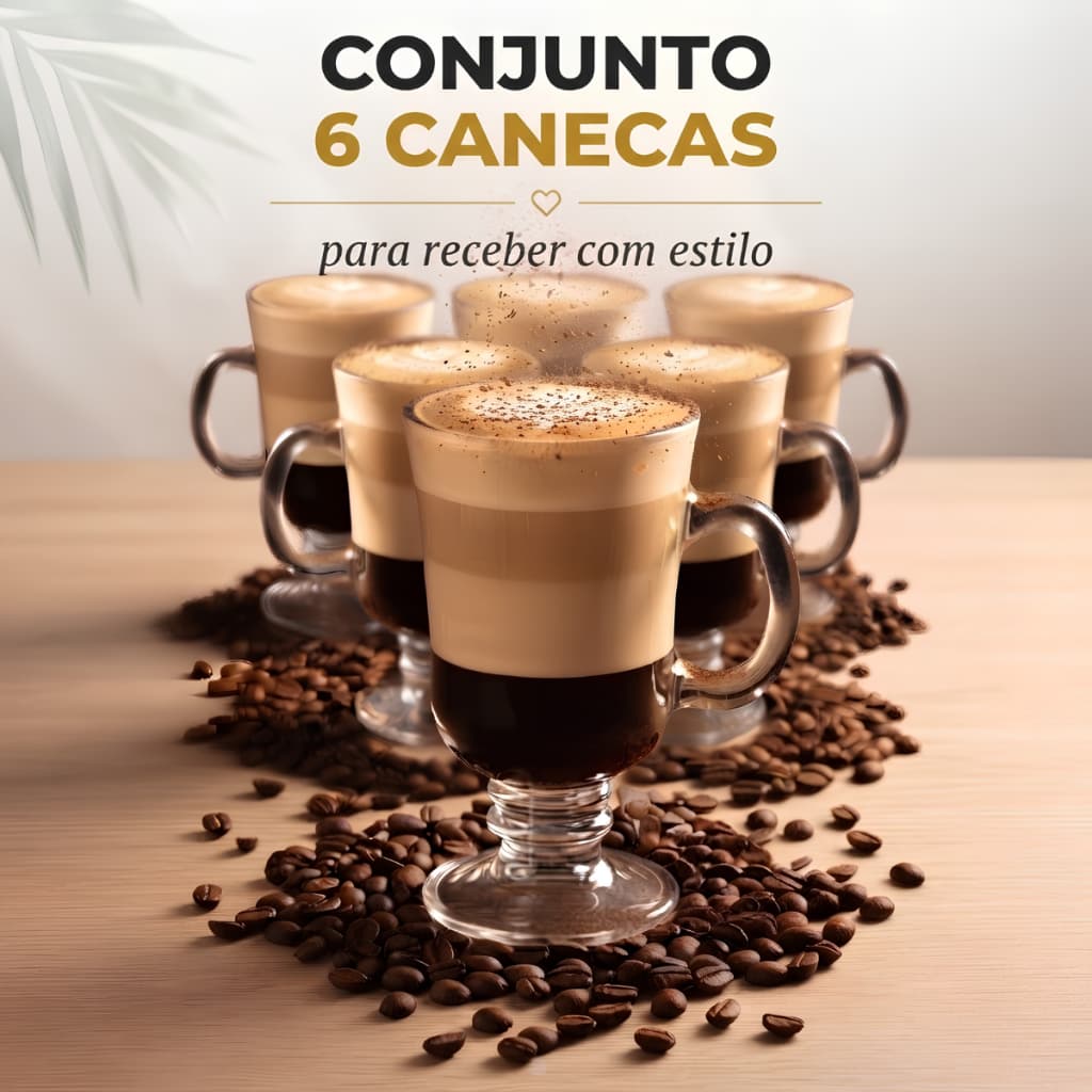 Jogo 6 Copos Cappuccino 230ml  Xícara de Vidro Transparente Caneca Irish Taça Espresso Dolce Gusto Nespresso Café Chá