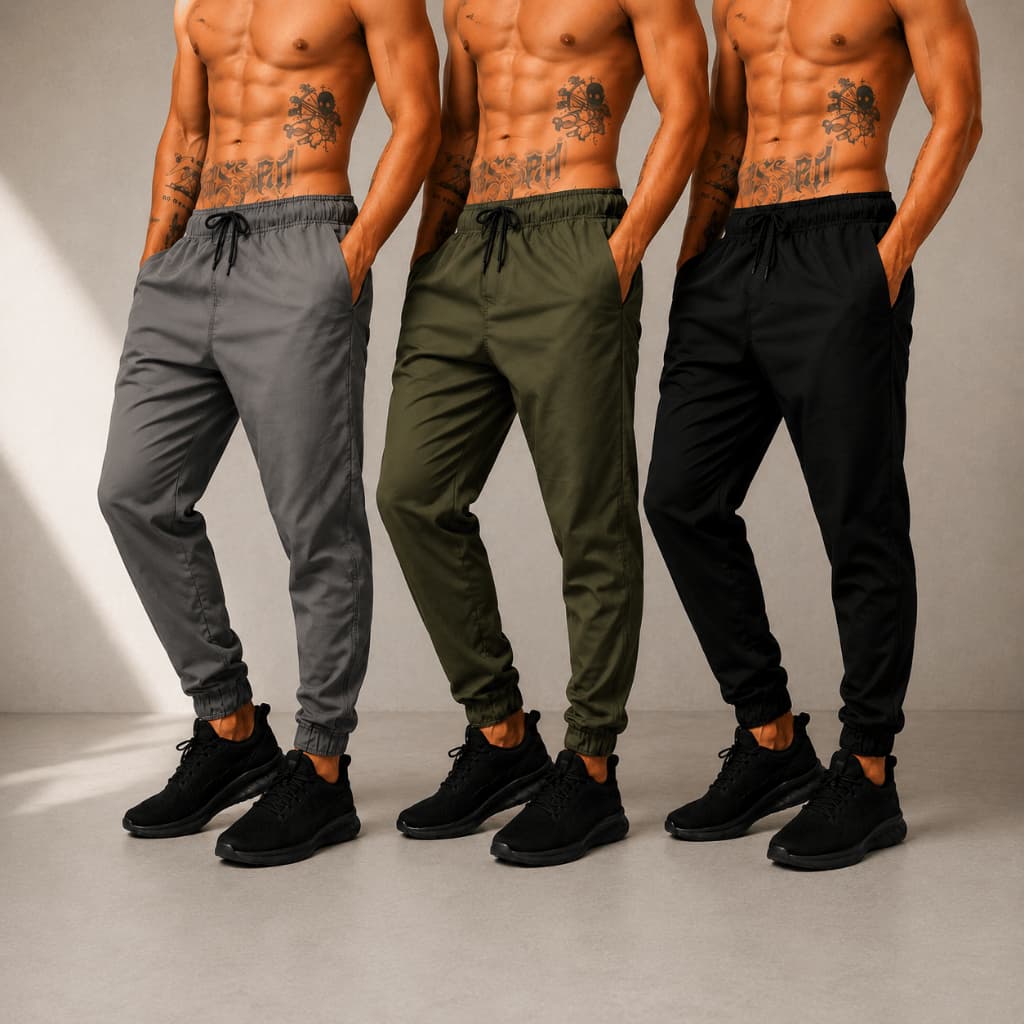 Kit 3 Calça Jogger Masculina Tactel com Elastano Academia Treino Fitness Slim Dry Fit Esportiva Leve