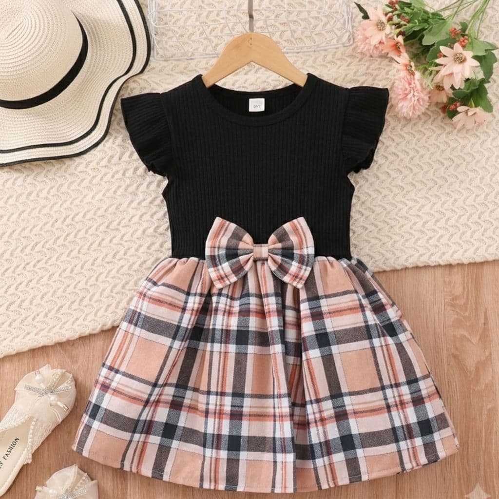 Vestido Infantil Menina Verão Casual Passeio Festa Malha Canelada Crepe Santorine com Laço