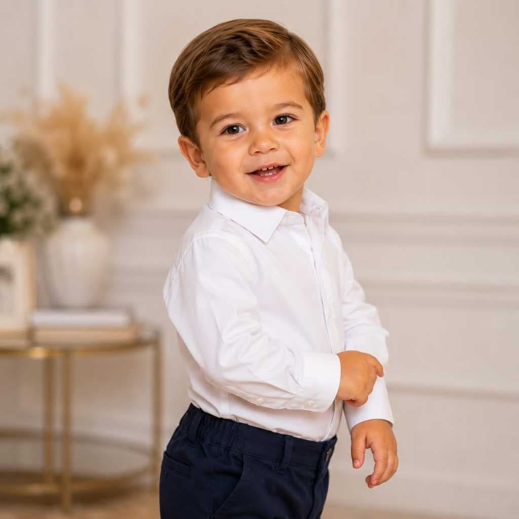 Camisa Social Manga Longa Infantil Com Colarinho Estruturado Menino Criança