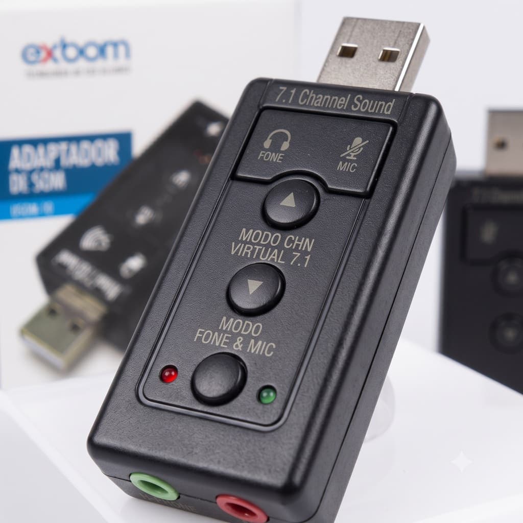 Placa de Som Exbom USOM-10 Adaptador USB de Áudio Virtual 7.1 Canais