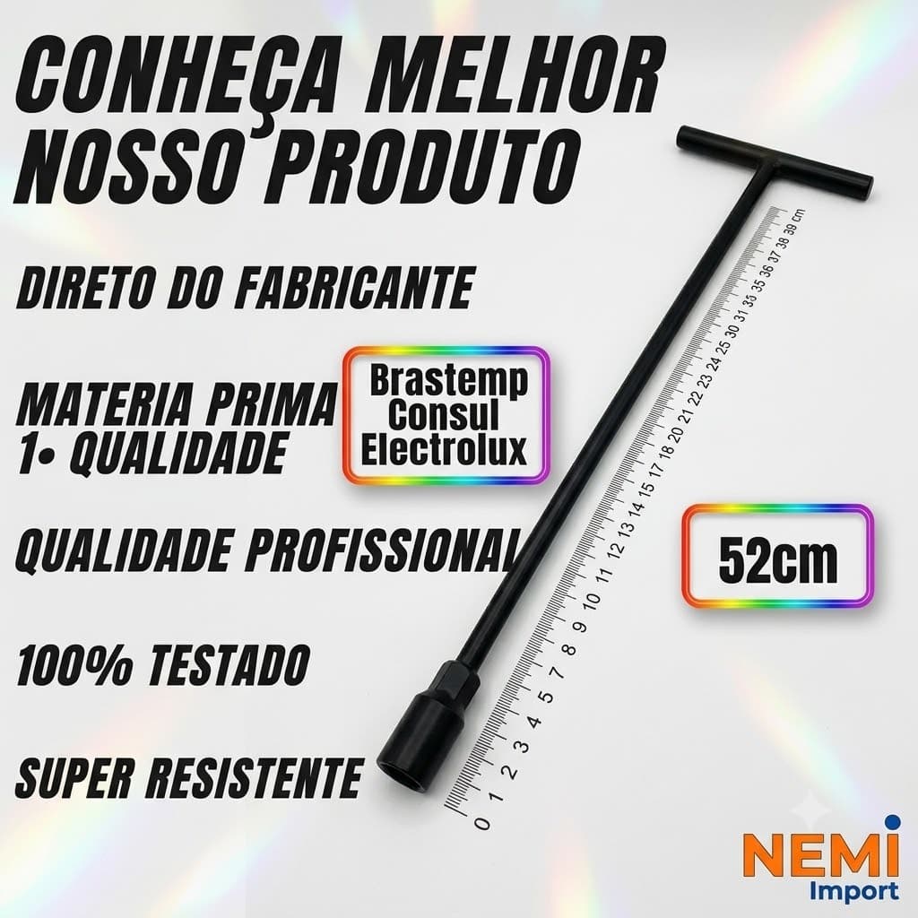 Chave T 52cm Para Tirar Agitador de Máquina de Lavar roupas
