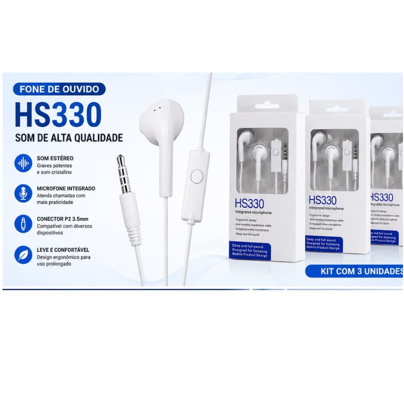 Fone de Ouvido HS330 com Microfone Integrado P2 – Som Estéreo HD para Celular, Notebook e PC