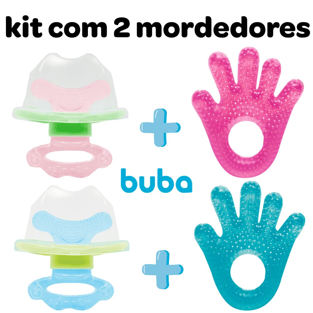 Kit 2 Mordedor e Massageador Gengiva Buba Mordedor com Agua + Massageador de Gengiva