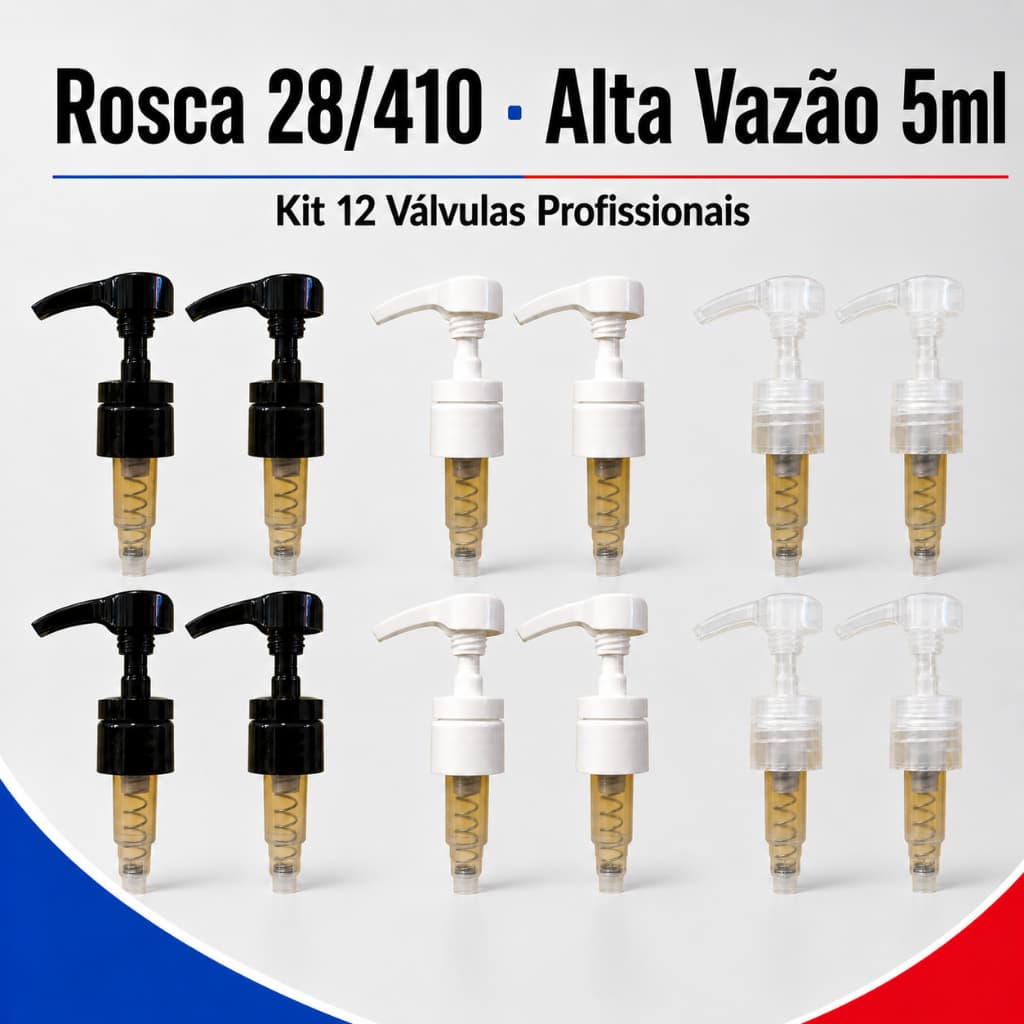 Kit 12 Válvula Pump Para Shampoo e Condicionador Profissional 1000 1500ml Rosca 28