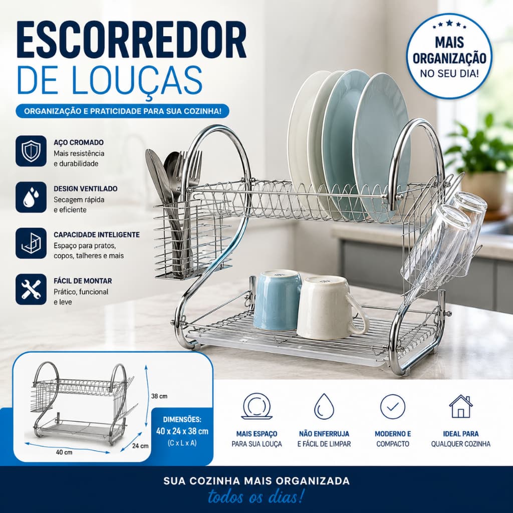 Escorredor Loucas Aco Inoxidavel Organizador Copos Talheres pratos panelas  intesilios para Cozinha
