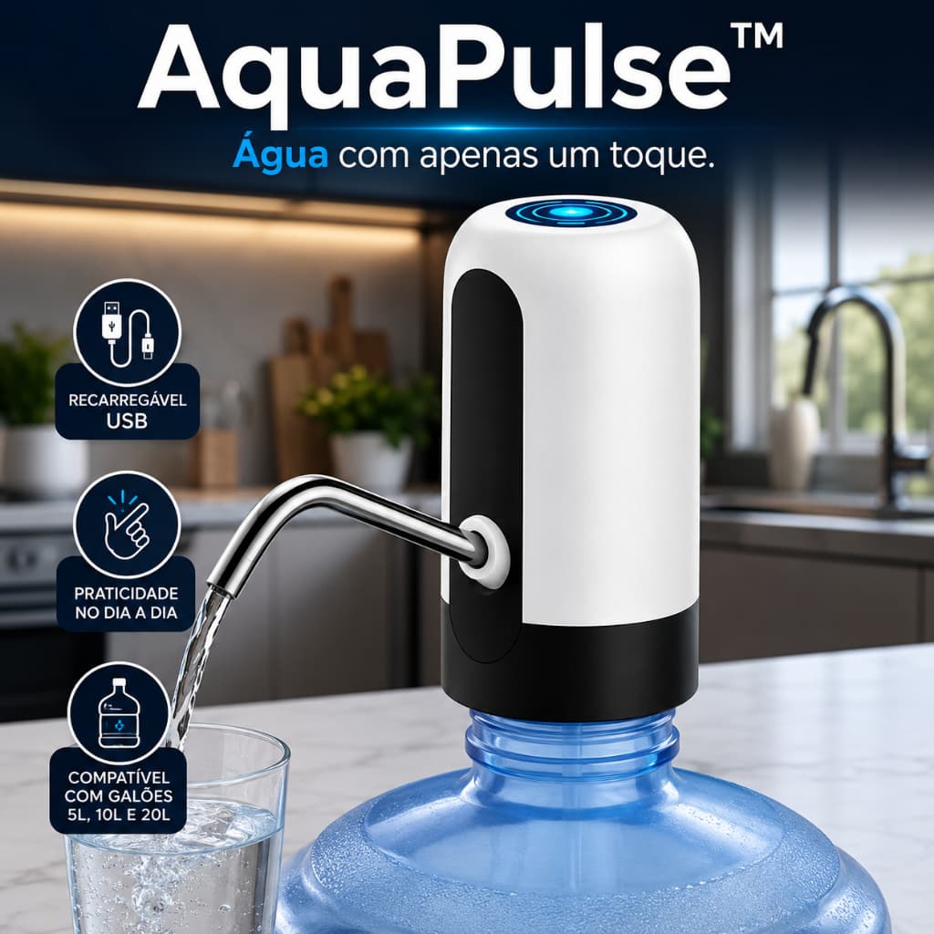 Bomba Elétrica para Galão de Água 5L 10L 20L Recarregável USB Dispenser Automático AquaPulse™