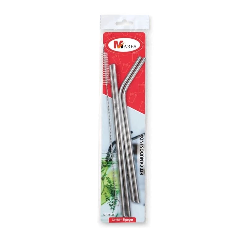 Kit 4 Canudos Inox Reutilizável + Escova Limpeza 5pçs (MA-8128)