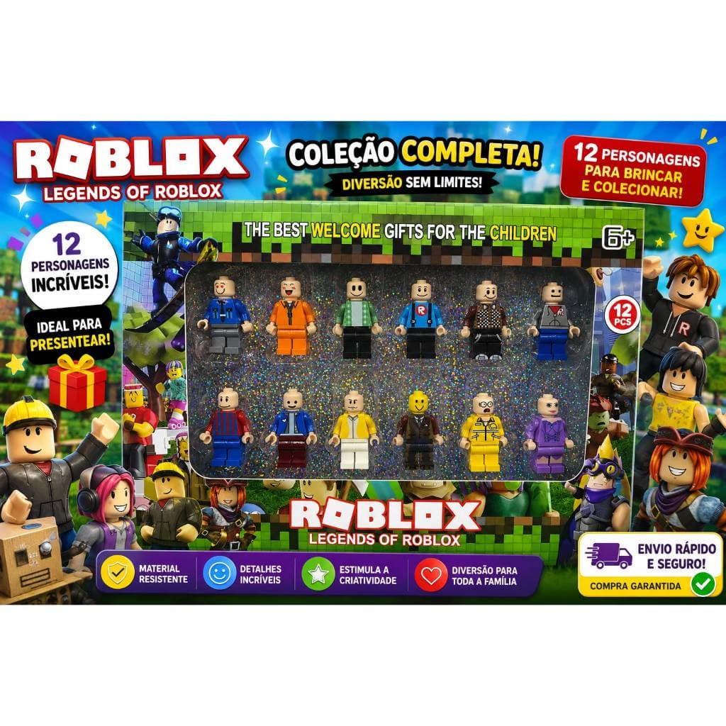 Kit 12 Mini Figuras de Montar Estilo Blocos Compatíveis com Roblox Brinquedo