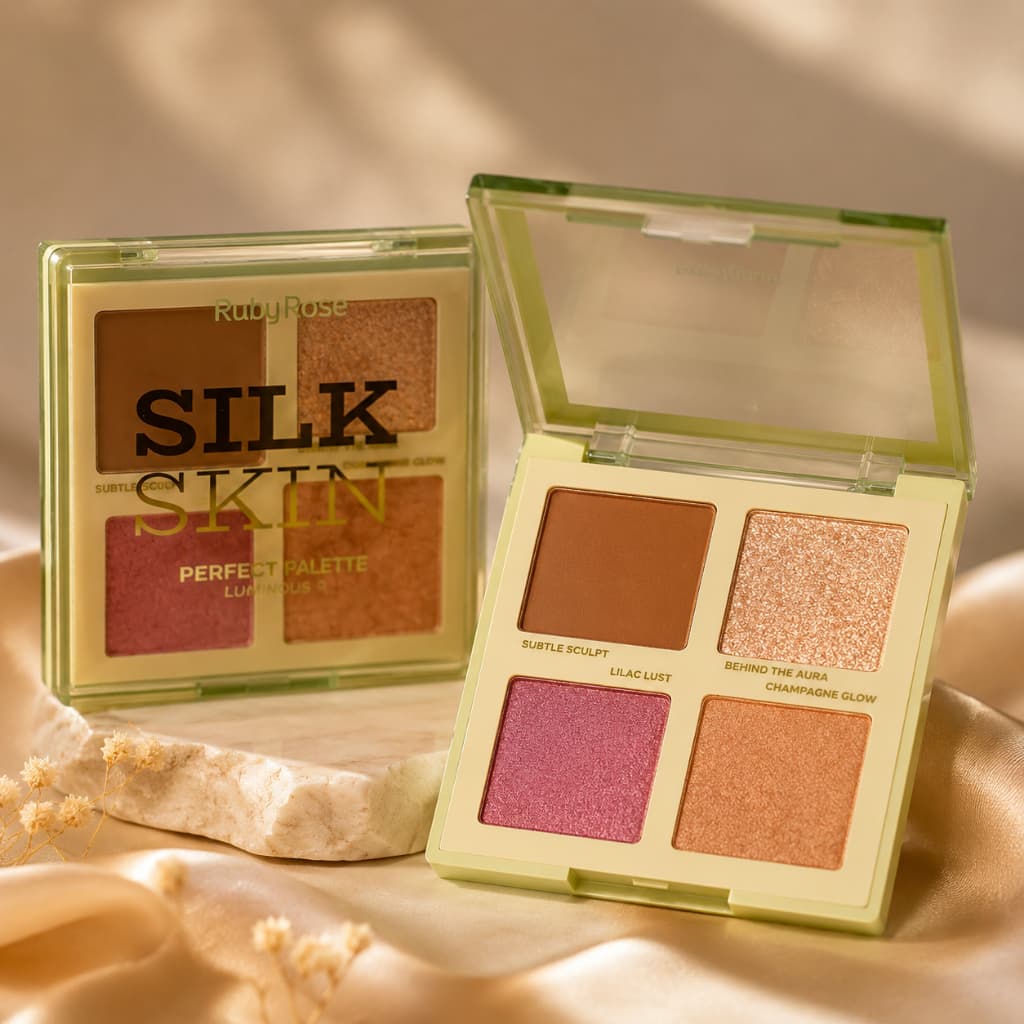 Paleta de Contorno Blush Iluminador Silk Skin Ruby Rose Luminous Face para Pele Clara