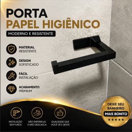 Porta Papel Higiênico Adesivo – Plástico Resistente, Fixação Dupla Face sem Furo para Banheiro