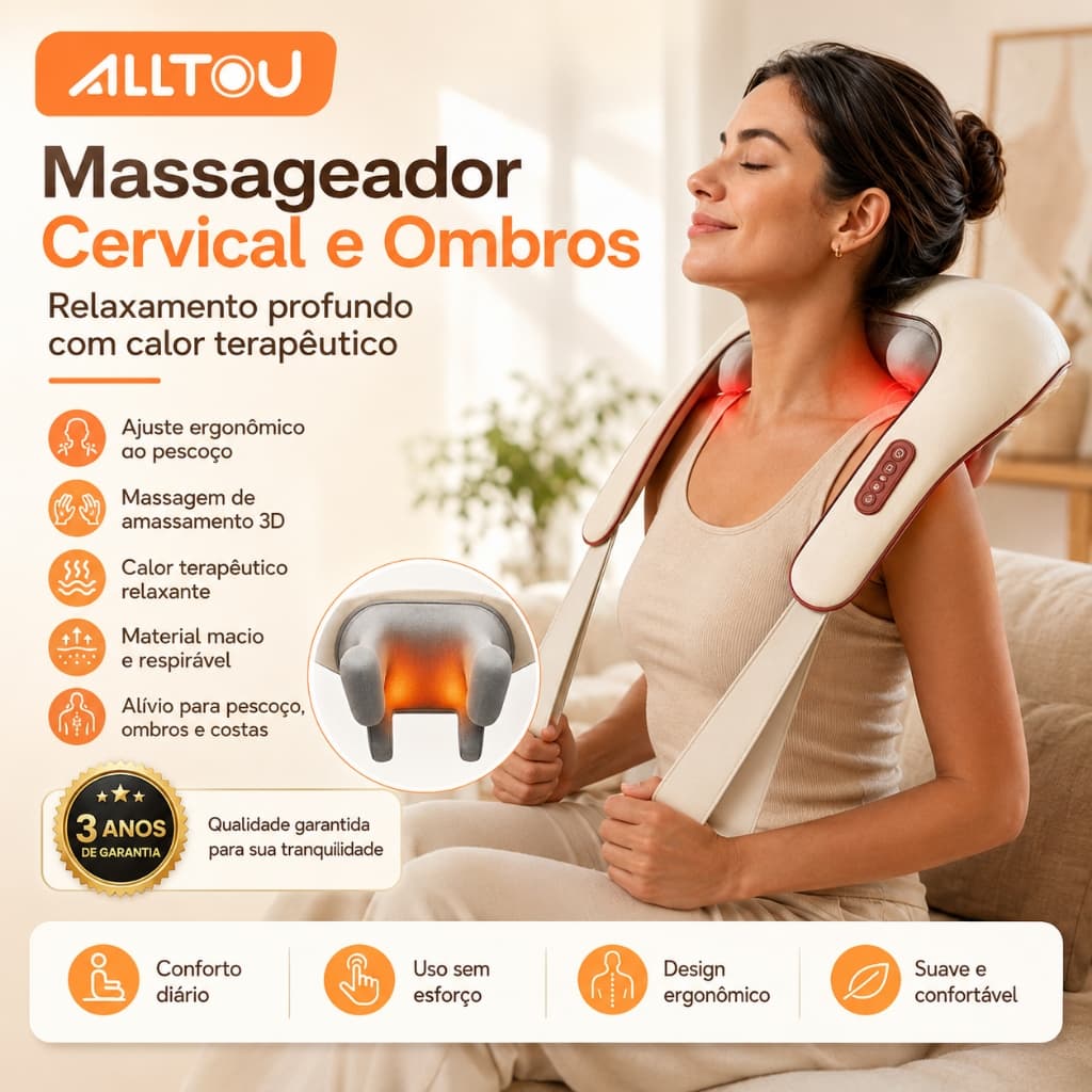ALLTOU Lumbar Neck Massager Shiatsu Vest Cervical Massager Shoulders Lumbar Neck Electric Bivolt