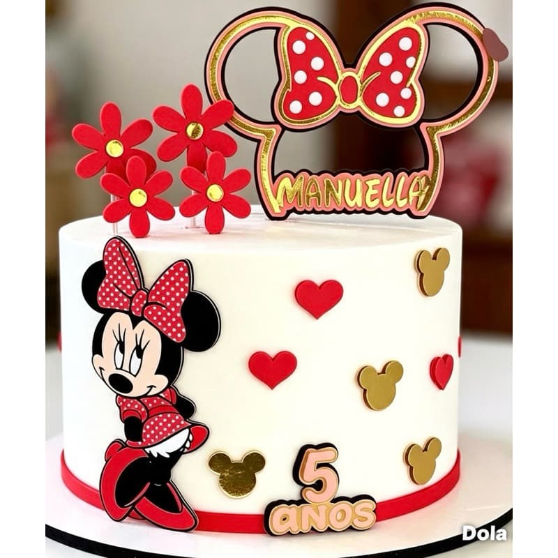 Topo De Bolo Minnie Vermelha | Personalizado Com Nome e Idade | Aniversário |Mesversário.