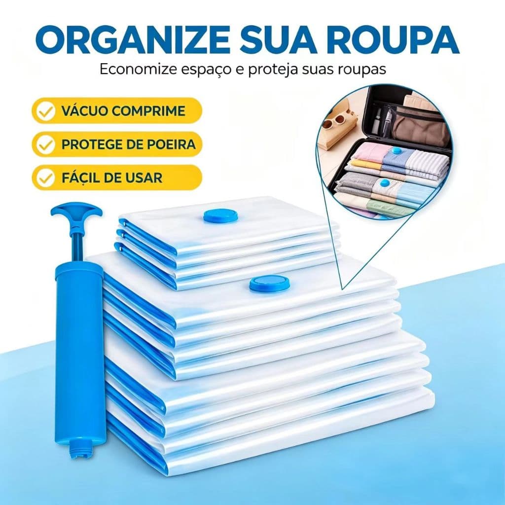 Kit 3/5/10 Sacos De Vácuo Para Organização De Roupas Mala De Viagem Guarda