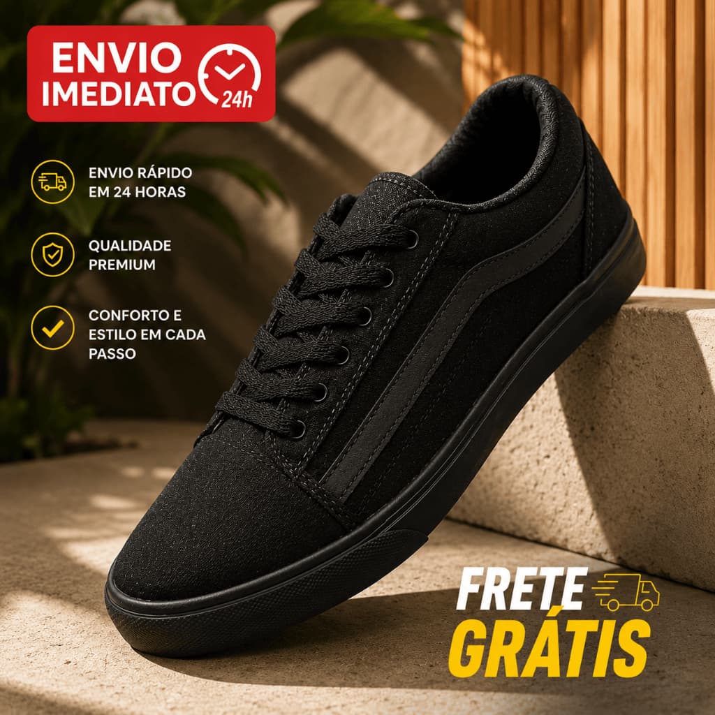 Tênis Black Jhons  Preto Branco Feminino e Masculino Confortável Unissex Clássico Casual Promoção