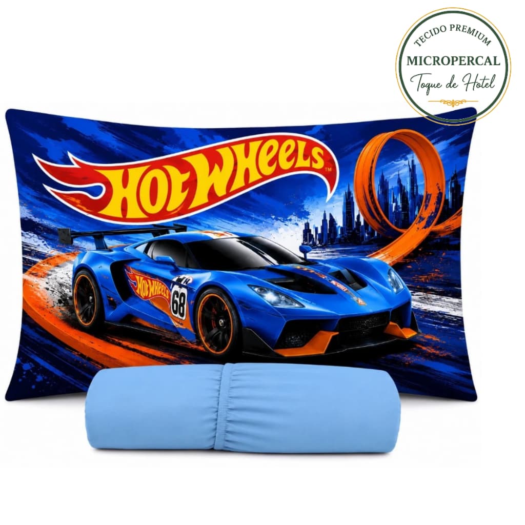 Jogo de Lençol Solteiro 2 Peças com Fronha Estampada Hotwheels 400 Fios Premium