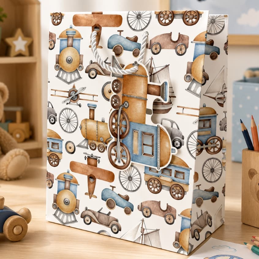 Sacola de Presente Pais Luxo Infantil Papel Resistente P M G Aniversário Bebê Fita de Cetim Premium