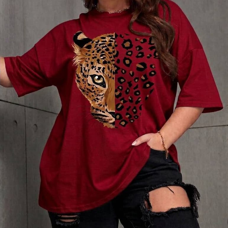 Camiseta Over, Plus Size, Street, Casual, Tendência Primavera Verão, Modal Onça Pintada, 100% Algodão