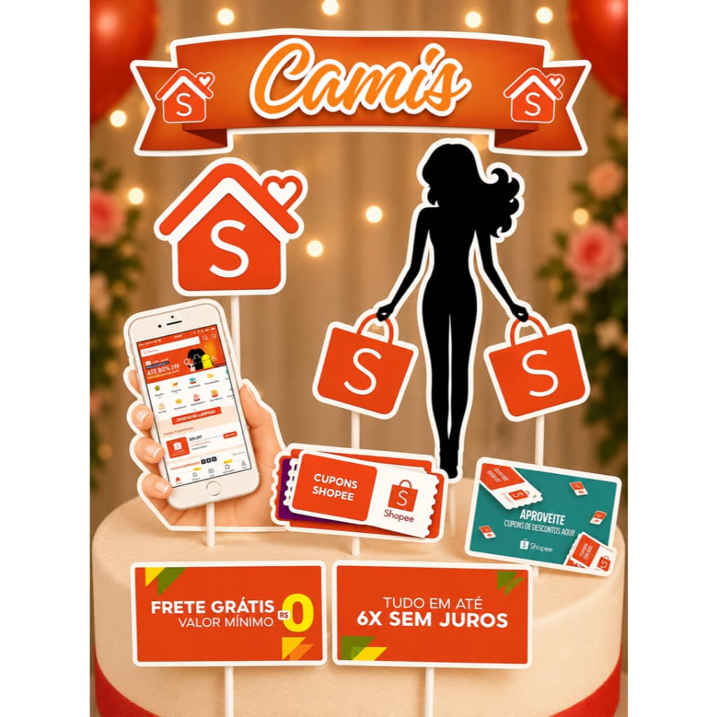 Topo de Bolo Topper Personalizado com Nome e Idade - Rainha da Shopee ENVIO RÁPIDO