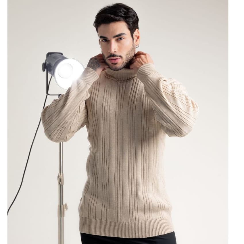 Cacharrel Masculina Tricot Trama Gola Alta Manga Longa Alta Qualidade Conforto Supre